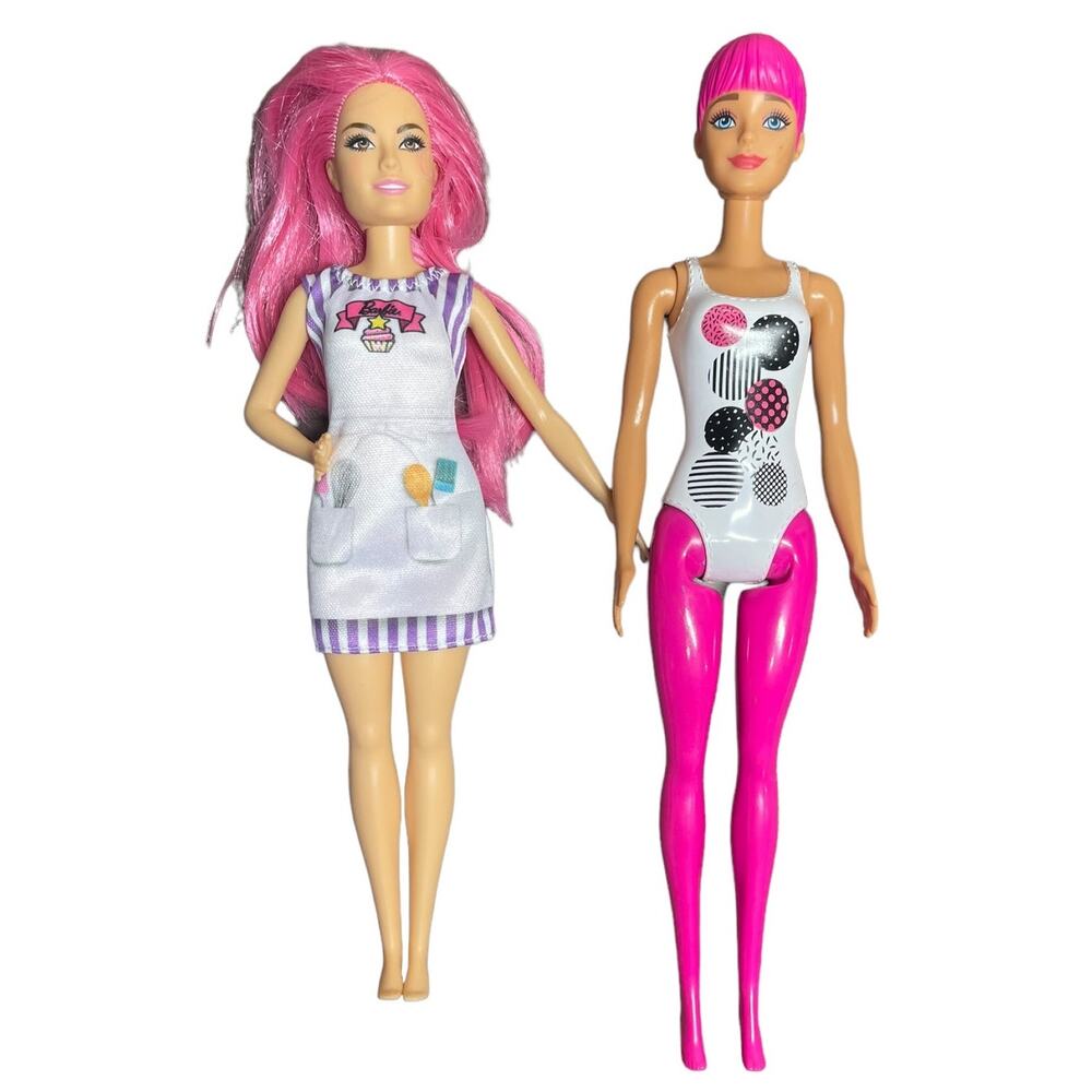 Barbie Lot of 2 Pink Hair Fashion Dolls Girl 2015 2019 Mattel Modern Fashionista